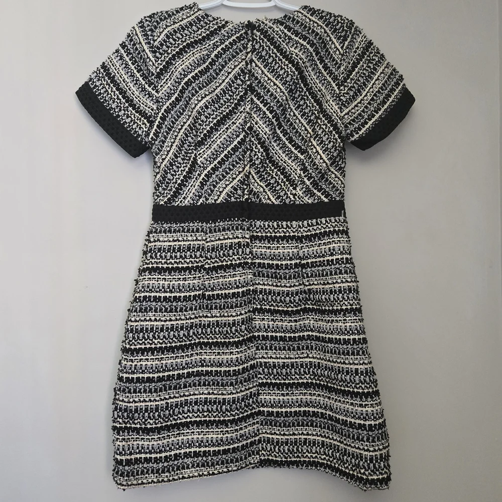 H&M Woven Textured Mini Dress with Cap Sleeves, Full Lined - Black, Cream & Gold - Picture 2 of 4